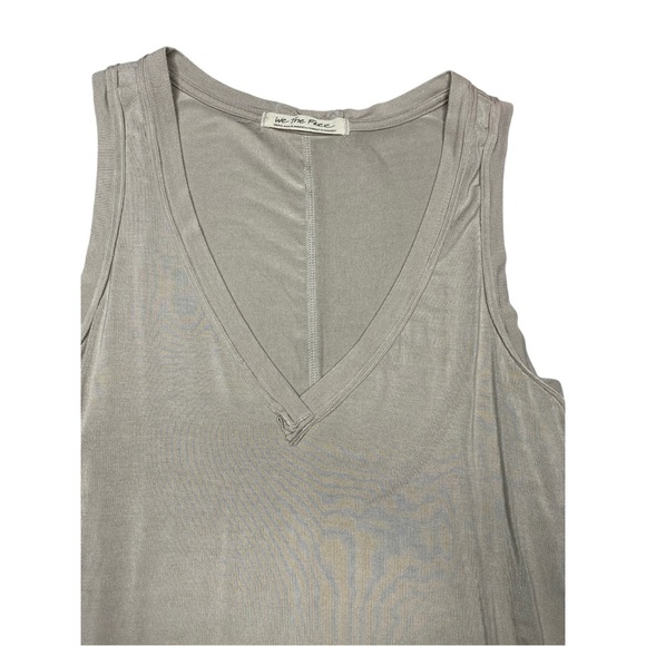 Free People Tan and Gray Relaxed Tank Top V-Neck - Picture 3 of 5